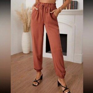 NWOT SHEIN Orange Red Rust High Waist Drawstring Jogger Pants Women’s Small